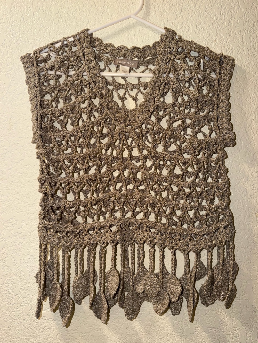 Nordstrom Taupe Crochet Fringe V-Neck Tunic